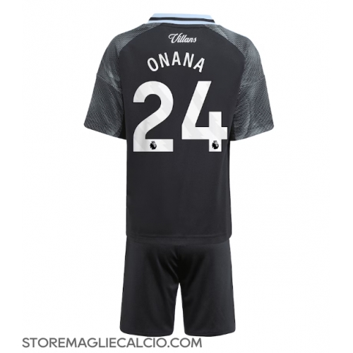 Aston Villa Amadou Onana #24 Maglia Gara Trasferta Repliche 2025-26 Bambino Maniche Corte Aston Villa Amadou Onana #24 Maglia Gara Trasferta Repliche 2025-26 Bambino Maniche Corte